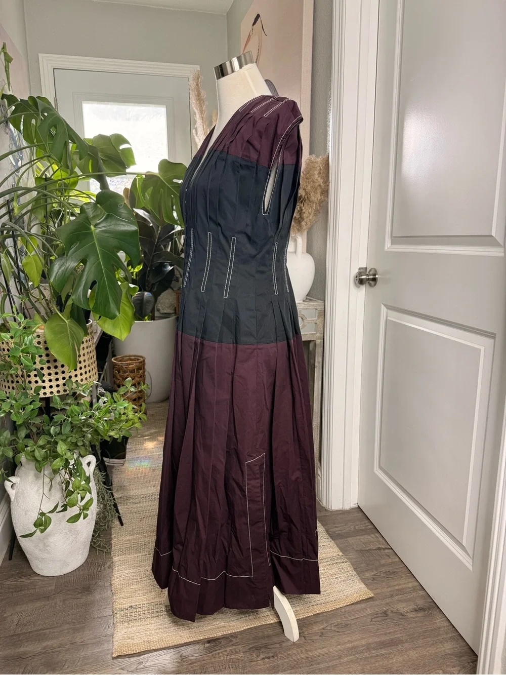 TORY BURCH Claire McCardell Poplin Maxi Dress Purple/Black Corset Size 12